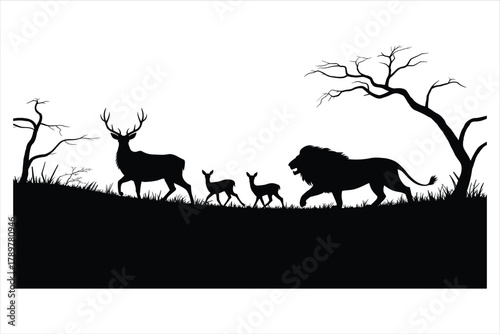 Wildlife safari scene silhouette