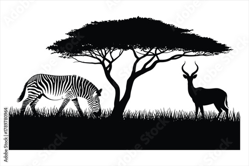 Wildlife safari scene silhouette