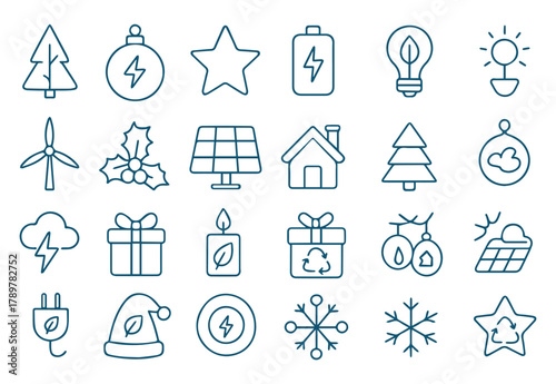 Eco-friendly icons set a collection of sustainable energy and environmental symbols for green living and conservation efforts