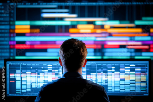 Manager reviewing project roadmap and Gantt chart for efficient planning Generative AI