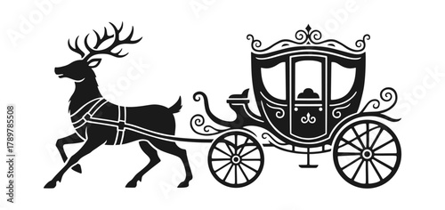 Elegant Carriage and Deer Silhouette Vector