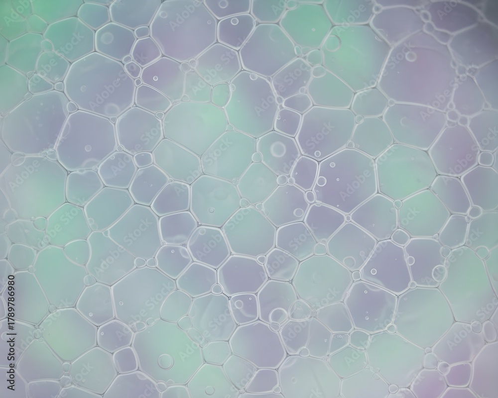 Fototapeta premium Macro Shot of Soap Bubbles on Water Surface with Soft Pastel Gradient Background