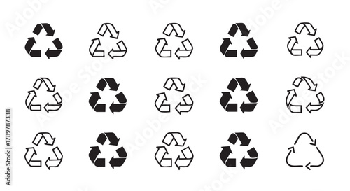 Various recycle symbol icons on white background for environment protection
