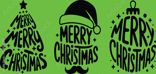 Merry Christmas typographic design label set, xmas holiday vector icons and symbols, perfect for festive packaging, posters, cards, invitations, web banners, and decorative seasonal illustrations.