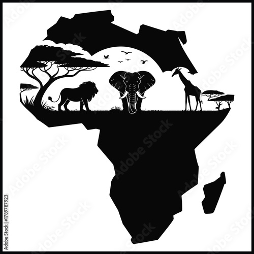 African continent wildlife silhouette