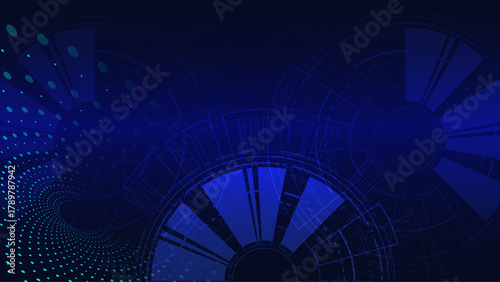 Abstract Digital Circuit Blueprint and Concentric Rings Background