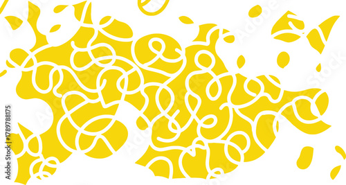 Abstract Yellow shape with intertwined White Lines on Transparent Backdrop