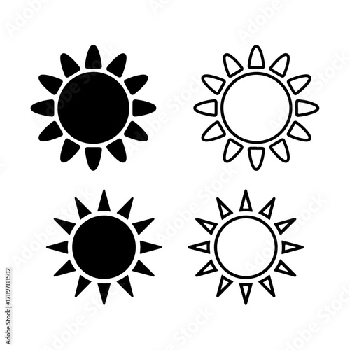 Sun icon set vector outline and silhouette design