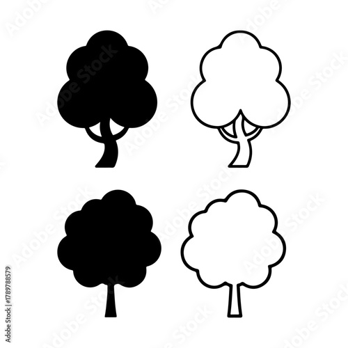 Tree icon set vector outline and silhouette design