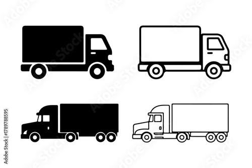 Truck icon set vector outline and silhouette design