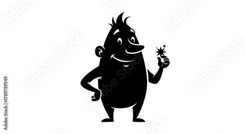 Cartoon character holding a tiny star simple vector illustration isolated on white background