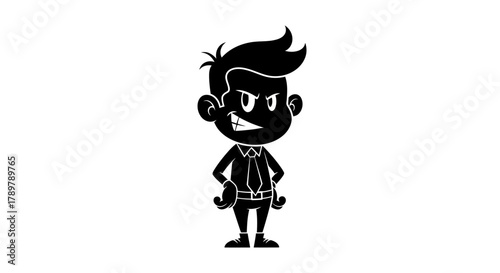Cartoon silhouette of an angry businessman vector illustration of a man with hands on hips isolated on white background