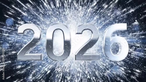Silver Light Streaks and Particles Forming 2026 Futuristic New Year Animation