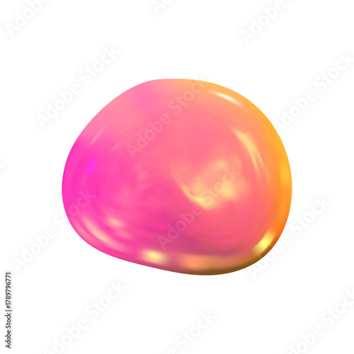 Glossy Y2K 3D blob with shimmering iridescent light. Abstract y2k holographic surface defines a smooth 3D holographic blob.