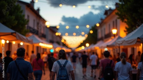 Wallpaper Mural A group of people walking down a city street at night, illuminated by streetlights and the glow of surrounding buildings Torontodigital.ca