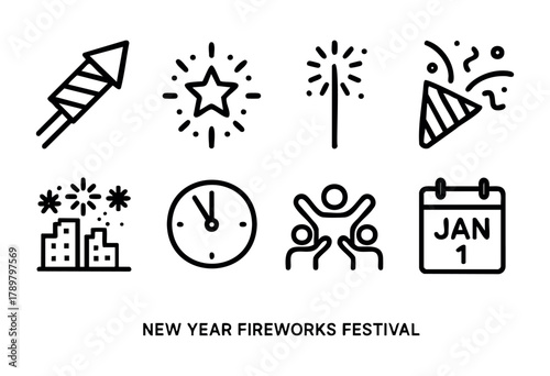 Festivities for New Year include colorful fireworks, joyful gatherings, and countdown to midnight in a lively urban atmosphere. Excitement fills the air as people celebrate January 1.