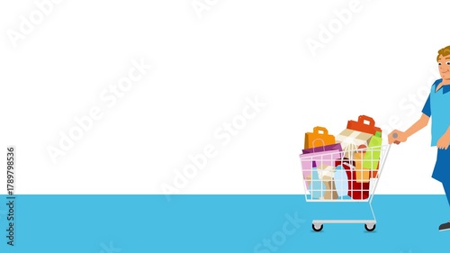 happy family with shopping cart