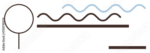 Clean composition featuring a circle, wavy lines, and horizontal bars in minimalist style. Ideal for simplicity, geometry, balance, abstract thinking, creativity, modern design simple flat metaphor