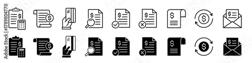 Invoice icon set. Receipt and bill symbol. Vector illustration.