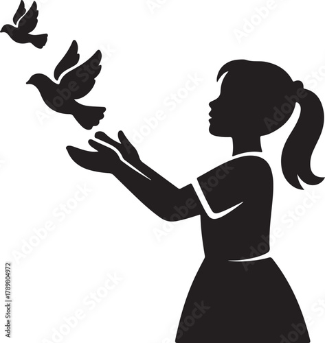 Silhouette of a girl releasing doves icon