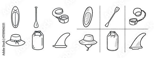 Paddleboarding Icons Grid