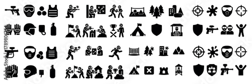 Paintball icons collection: gear, targets, strategy
