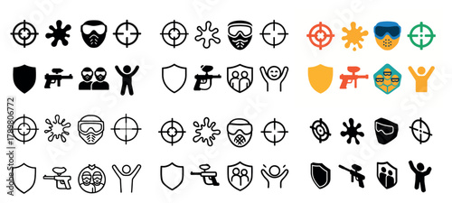 Paintball icons set: masks, shields, targets, players
