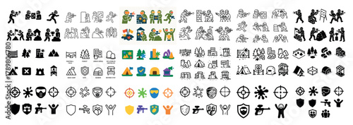 Diverse camping and outdoor activity icons set
