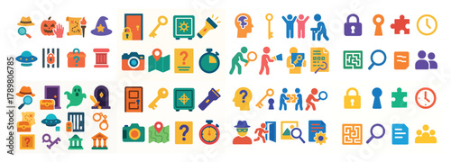 Colorful puzzle and mystery icons collection