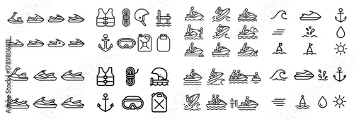 Jet ski icons: water sports and safety equipment