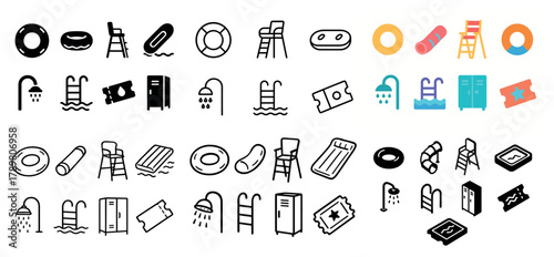 Poolside icons collection: safety, fun, and relaxation