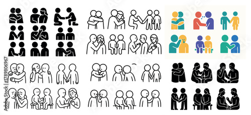 Illustrations of human interaction and connection symbols