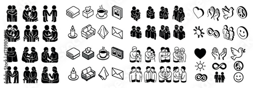 Diverse icons of peace, love, and communication