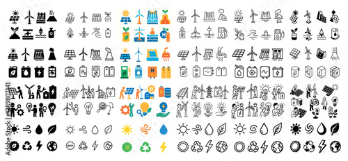 Renewable energy icons collection for sustainability