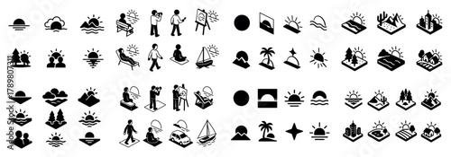 Minimalist beach and nature icon collection