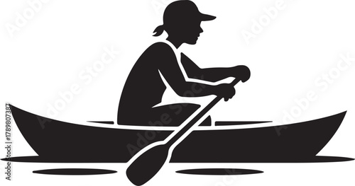Silhouette of a person rowing a boat icon