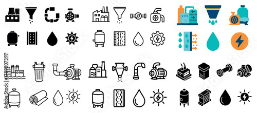 Industrial equipment icons for water and energy systems