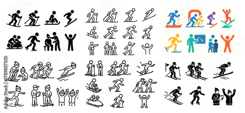 Winter sports icons collection in various styles