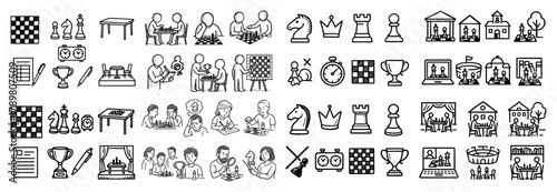 Chess tournament icons and illustrations