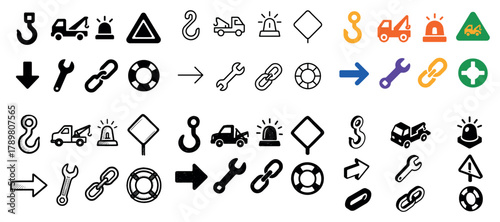 Diverse vehicle and tool icon set for infographics
