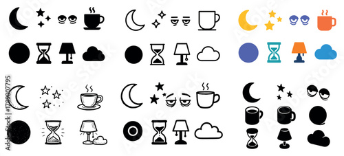Collection of nighttime emojis and icons