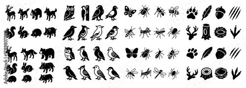Black and white animal icons in multiple rows