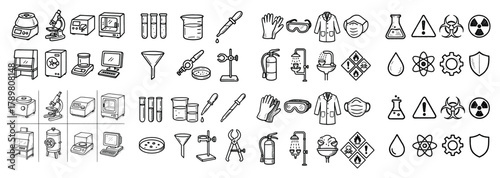 Laboratory equipment icons for science and safety
