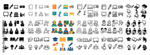 Colorful and outline education icons collection