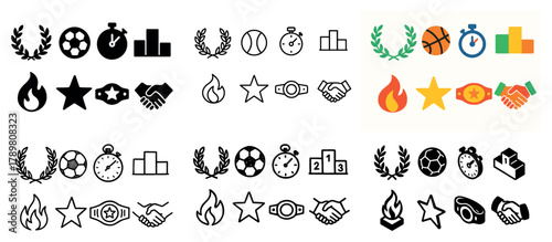 Sports icons collection: balls, timers, trophies