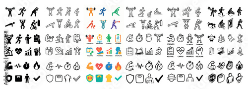 Diverse fitness and health icon set collection
