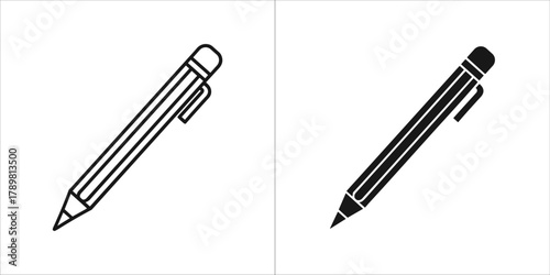 Pencil icon set, featuring both a black and white version