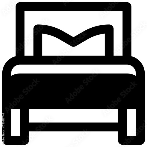 Bed. Outlined stroke vector icon with black-filled details.