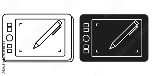 Graphic tablet with pen in black and white, a tool for digital art and design