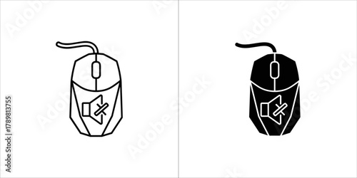 Computer mouse icon, outline and glyph style, muted sound